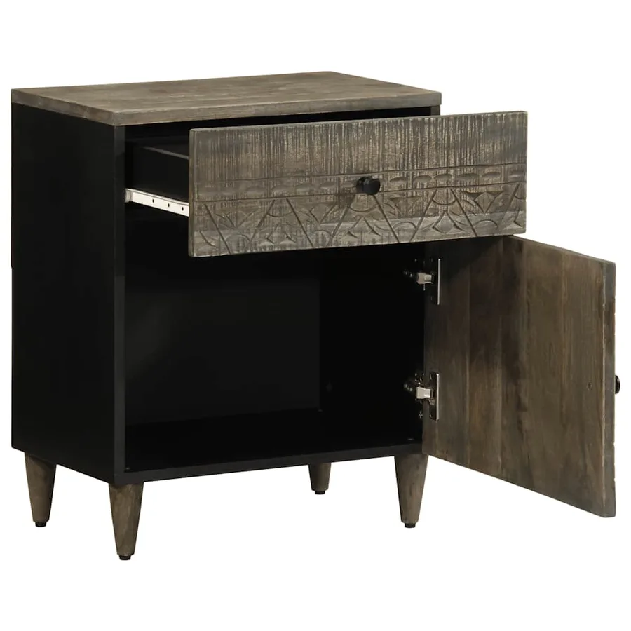 Table de chevet gris clair 50x33x60 cm bois de manguier massif - 3