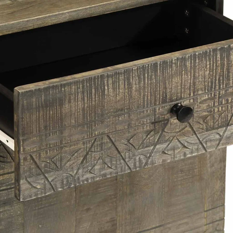 Table de chevet gris clair 50x33x60 cm bois de manguier massif - 7