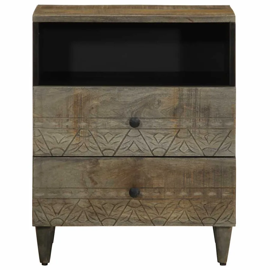 Table de chevet gris clair 50x33x60 cm bois de manguier massif - 2