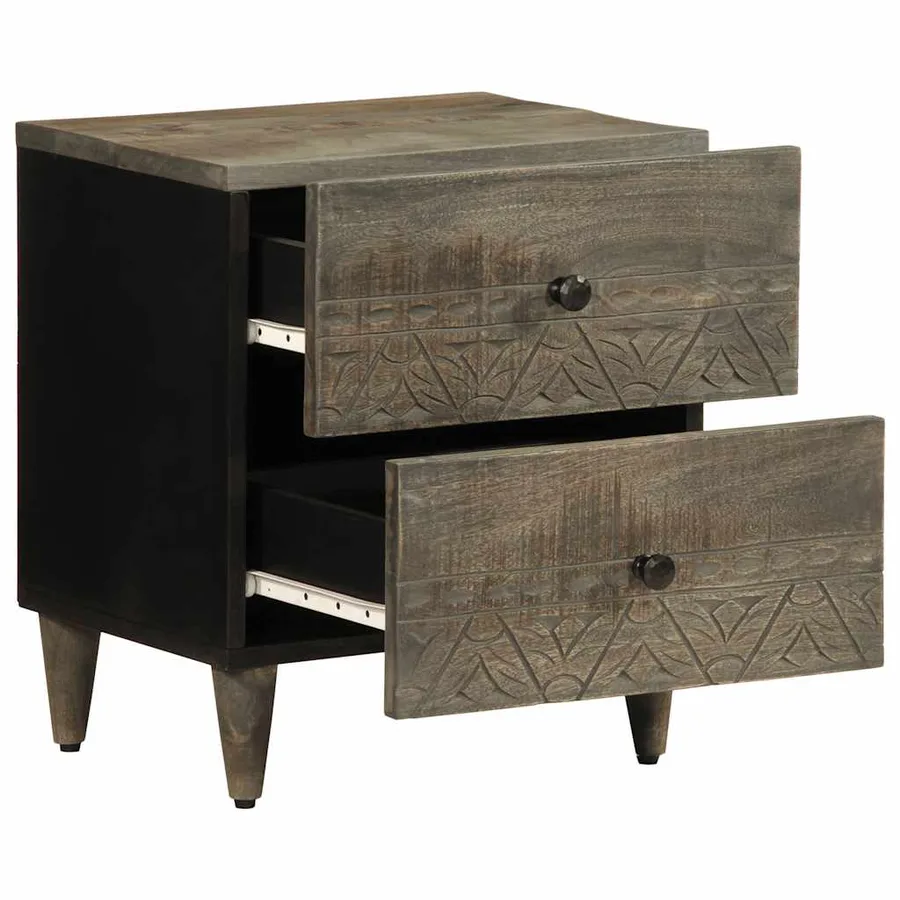 Table de chevet gris clair 40x33x46 cm bois de manguier solide - 2