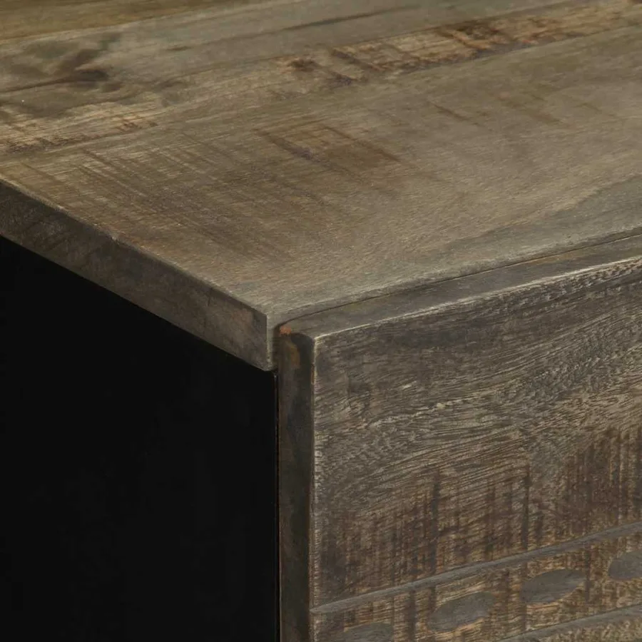 Table de chevet gris clair 40x33x46 cm bois de manguier solide - 6