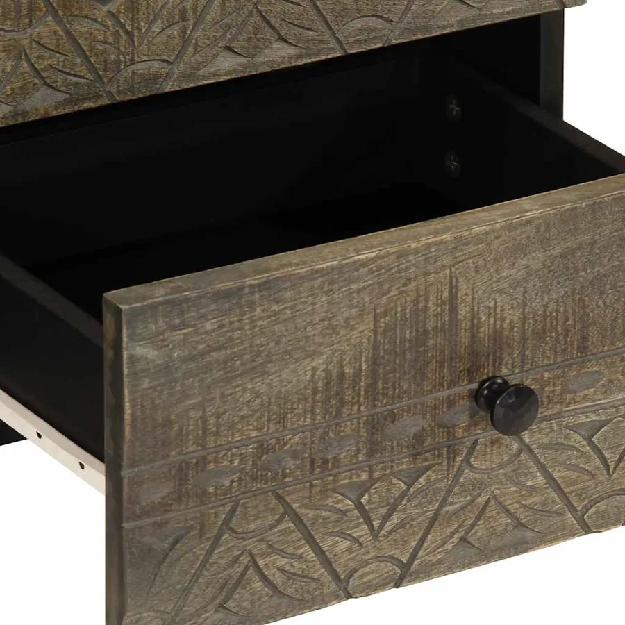 Table de chevet gris clair 40x33x46 cm bois de manguier solide - 7