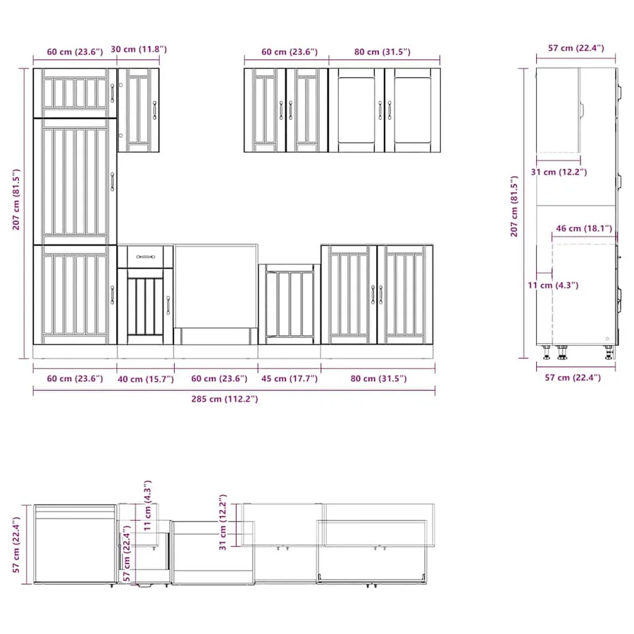Ensemble de 8 meubles de cuisine "Lucca" en bois d'ingénierie blanc - 8