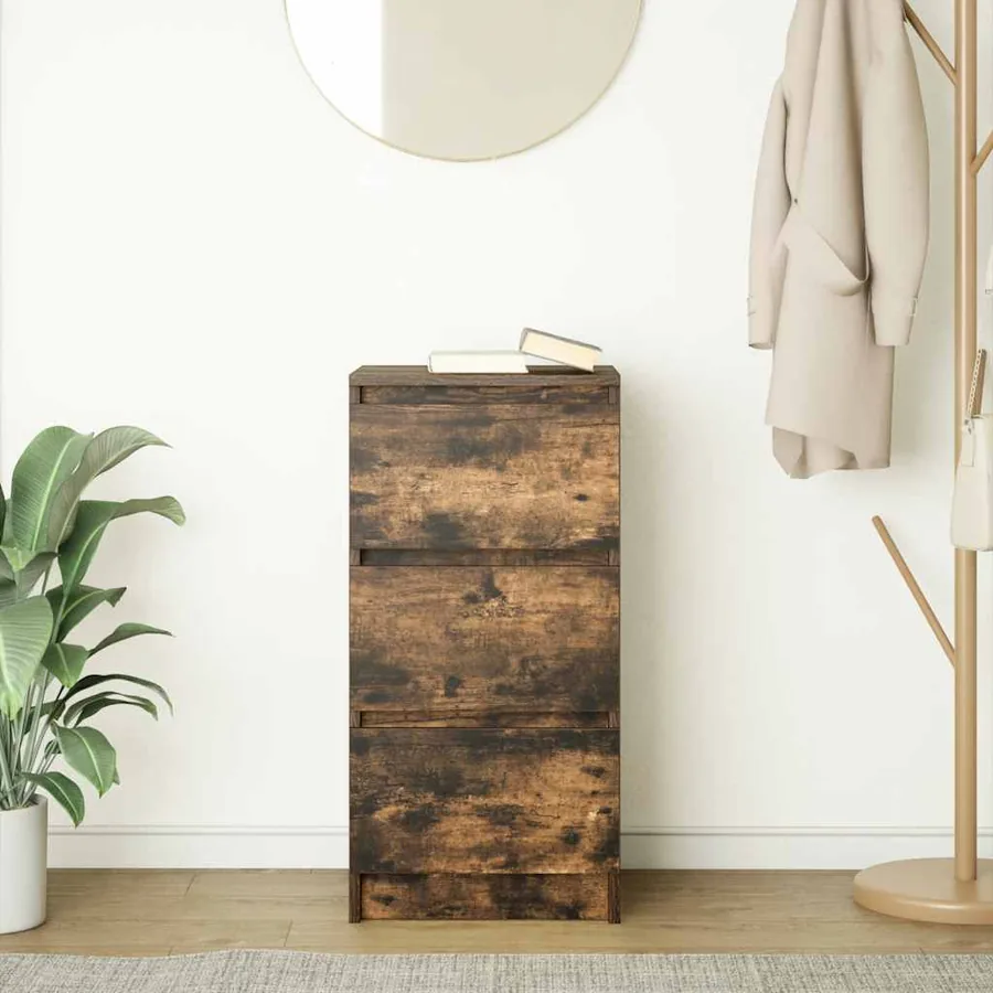 Buffet chêne fumé 37,5x35x76 cm bois d'ingénierie - 3