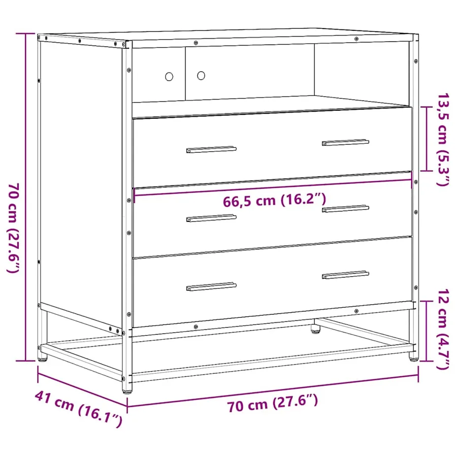Commode chêne marron 70x41x70 cm bois d'ingénierie - 10