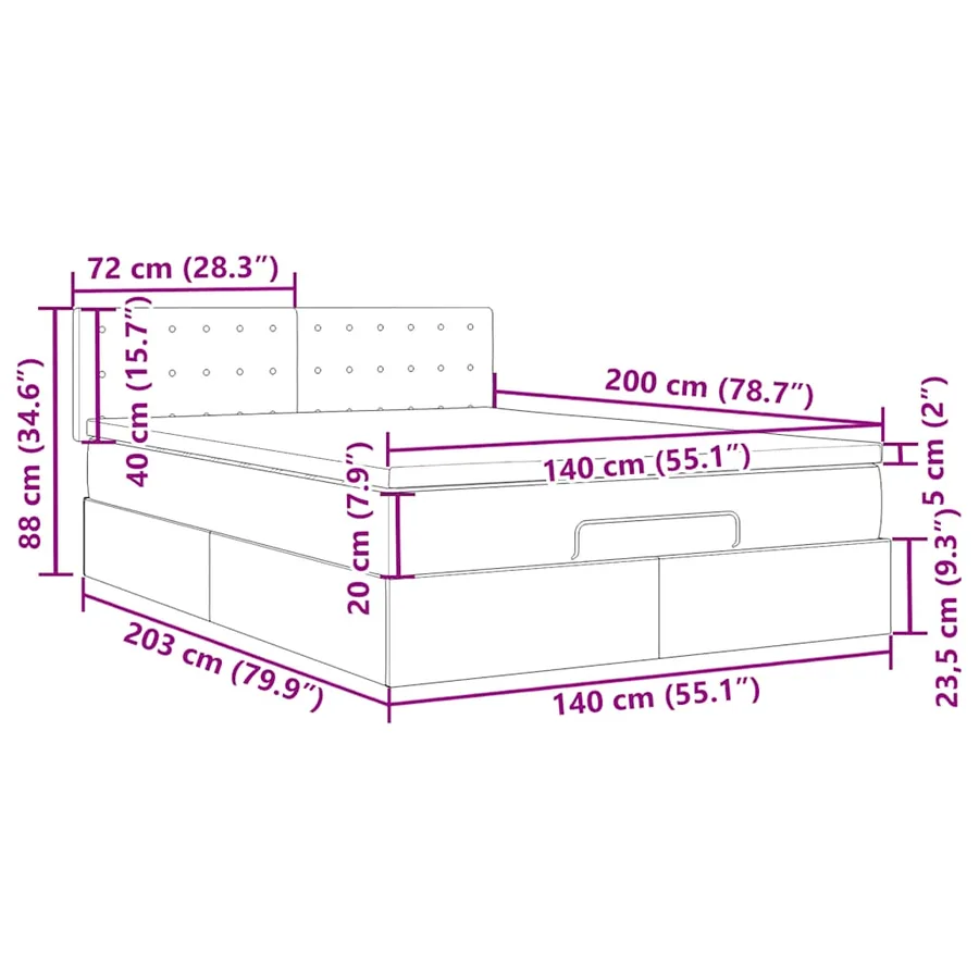 Cadre de lit ottoman avec matelas gris clair 140x200 cm velours - 18