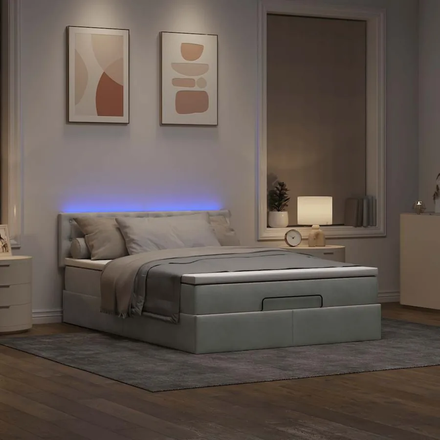 Cadre de lit ottoman avec matelas gris clair 140x200 cm velours - 3
