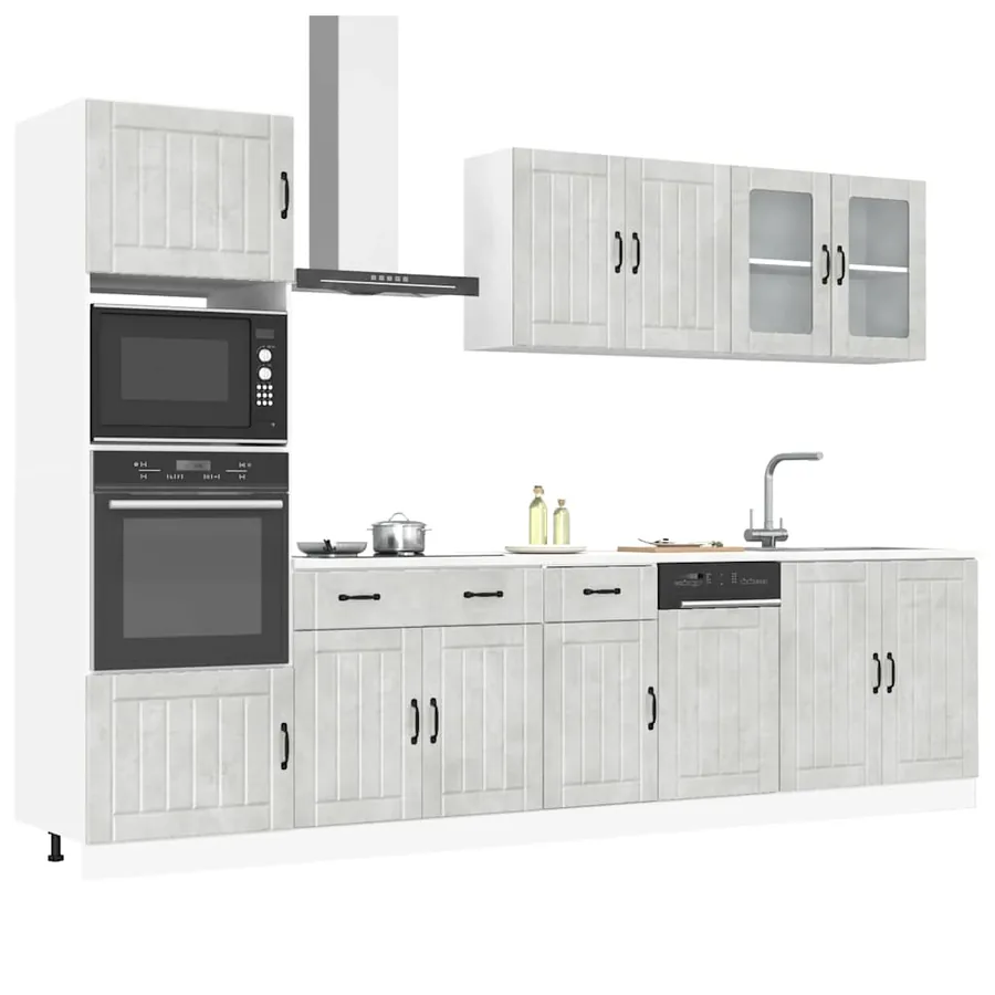Ensemble de 7 meubles de cuisine "Lucca" en bois d'ingénierie gris béton