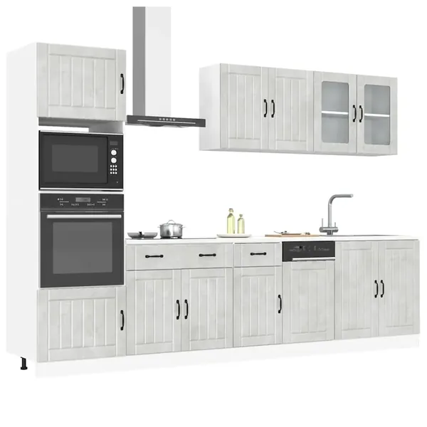 Ensemble de 7 meubles de cuisine "Lucca" en bois d'ingénierie gris béton