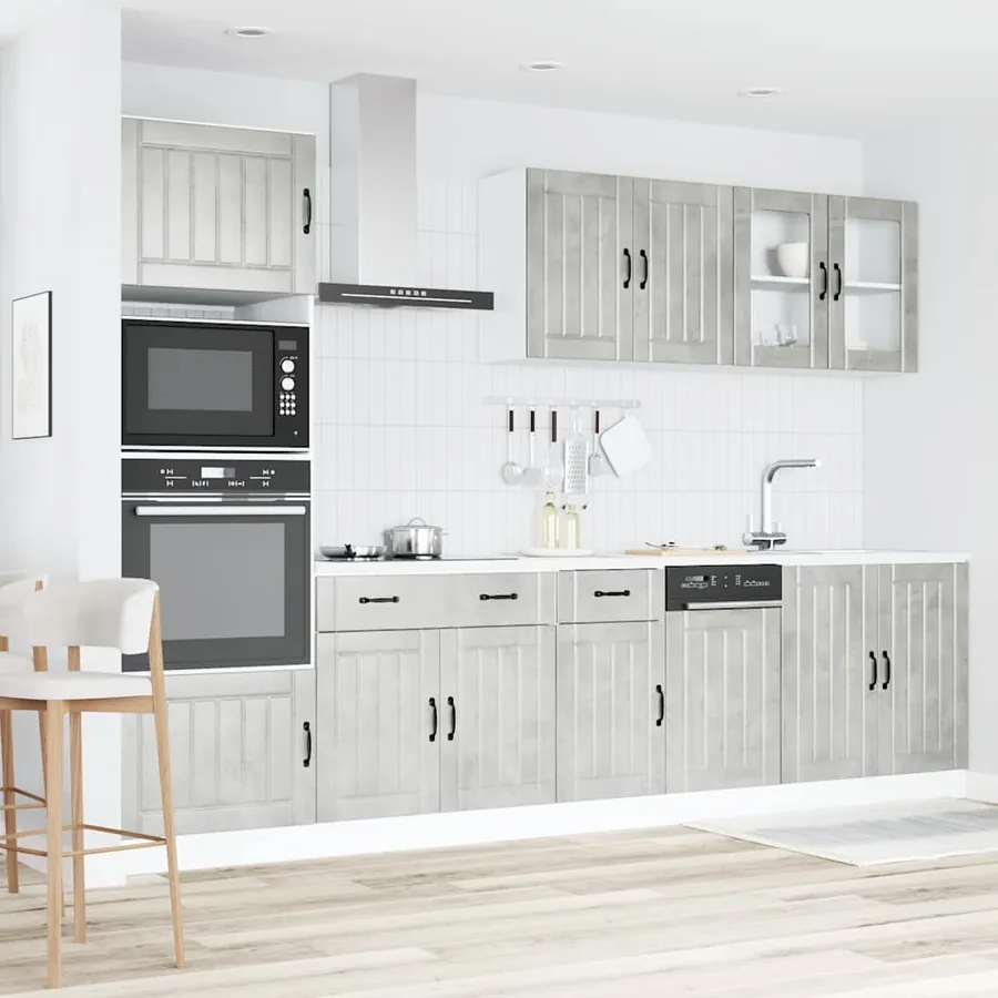Ensemble de 7 meubles de cuisine "Lucca" en bois d'ingénierie gris béton - 3