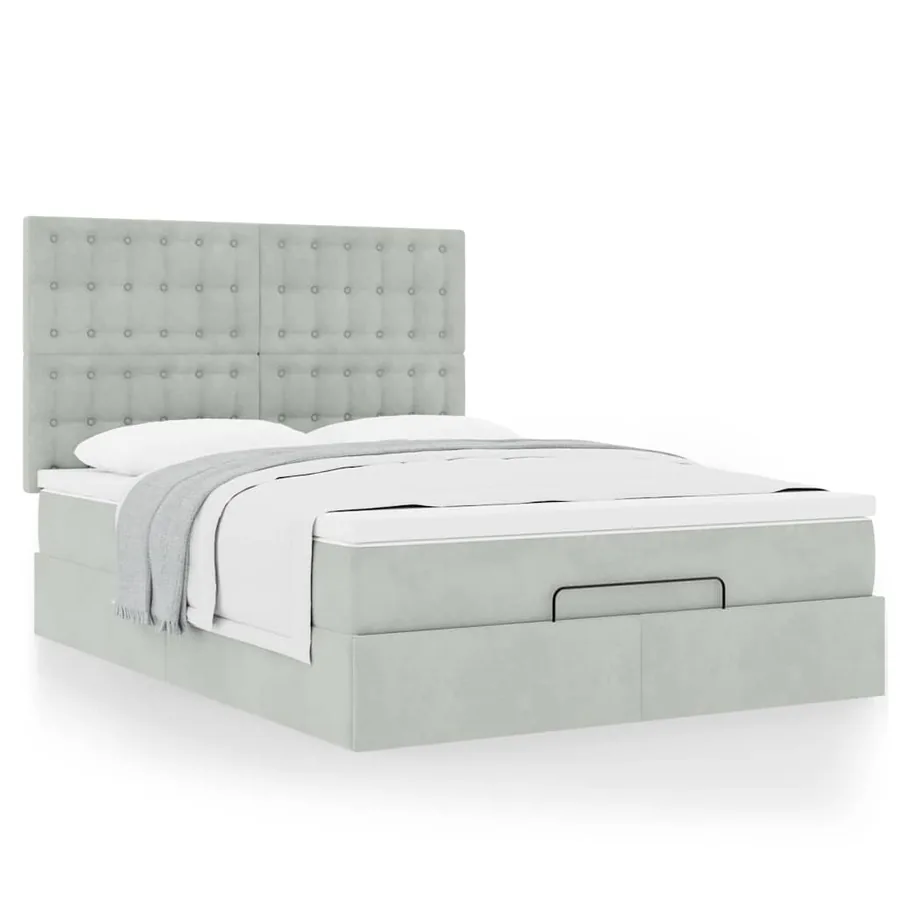 Cadre de lit ottoman avec matelas gris clair 140x200 cm velours - 4
