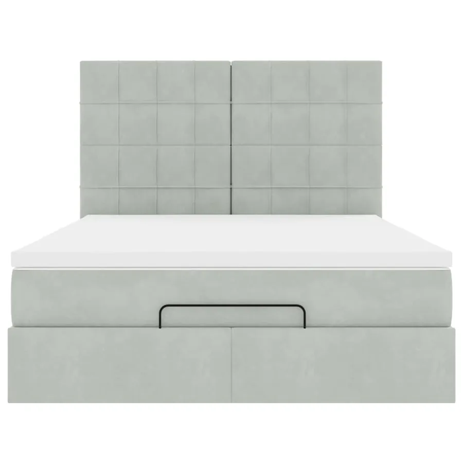 Cadre de lit ottoman avec matelas gris clair 140x200 cm velours - 8