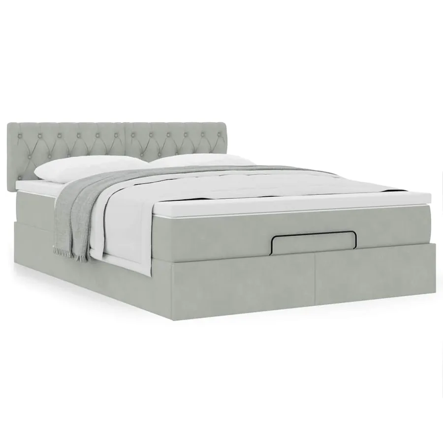 Cadre de lit ottoman avec matelas gris clair 140x200 cm velours - 4