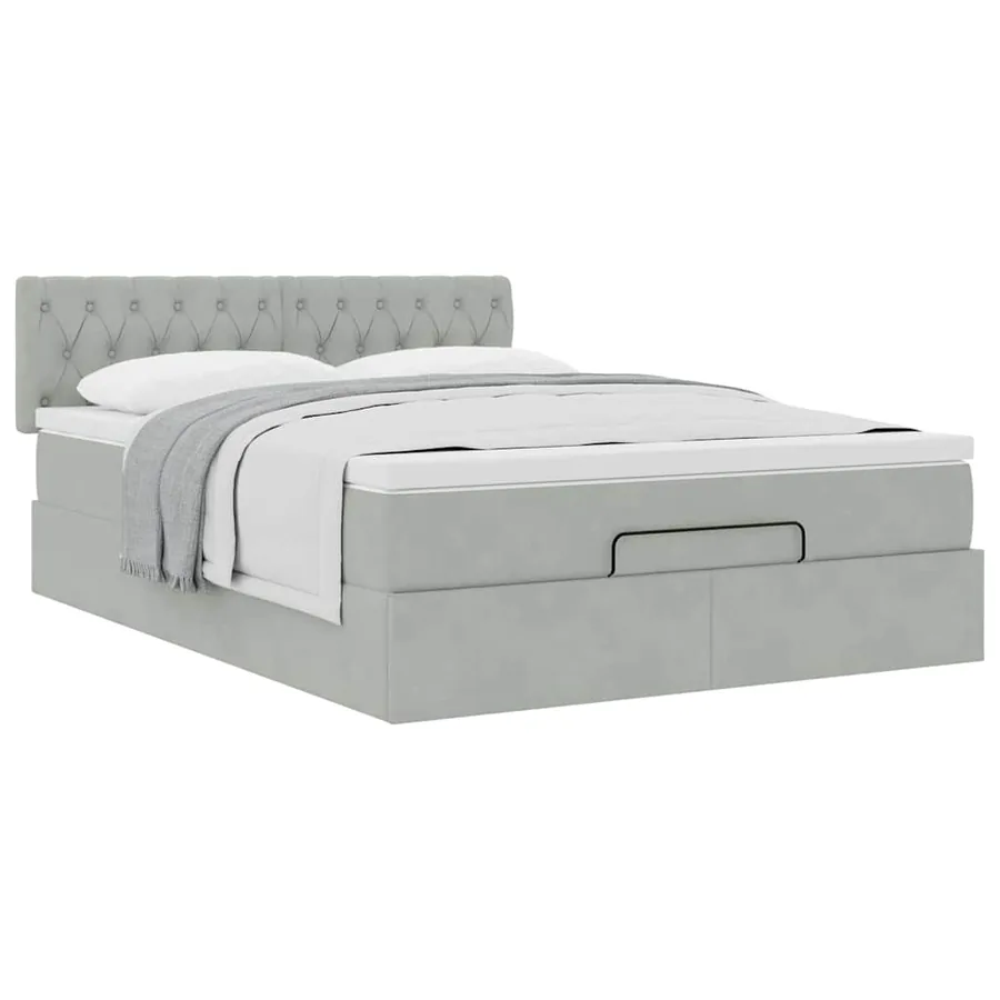 Cadre de lit ottoman avec matelas gris clair 140x200 cm velours - 5