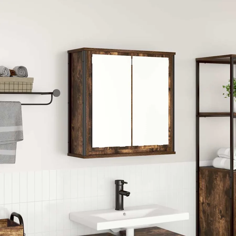 Armoire murale de salle de bain miroir chêne fumé 60x21x60 cm
