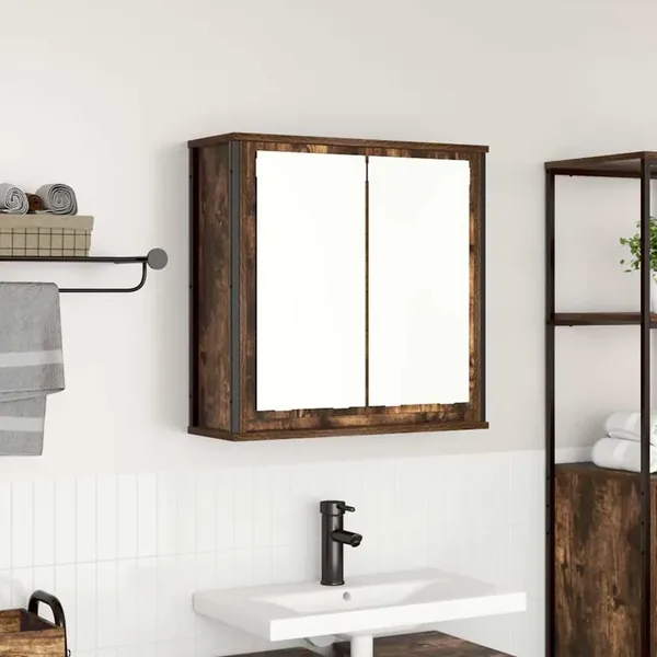 Armoire murale de salle de bain miroir chêne fumé 60x21x60 cm