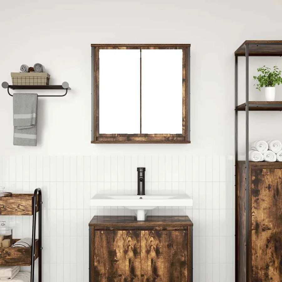 Armoire murale de salle de bain miroir chêne fumé 60x21x60 cm - 3