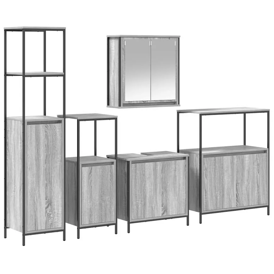 Ensemble de mobilier de salle de bain 5 pcs Gris Sonoma et noir - 2