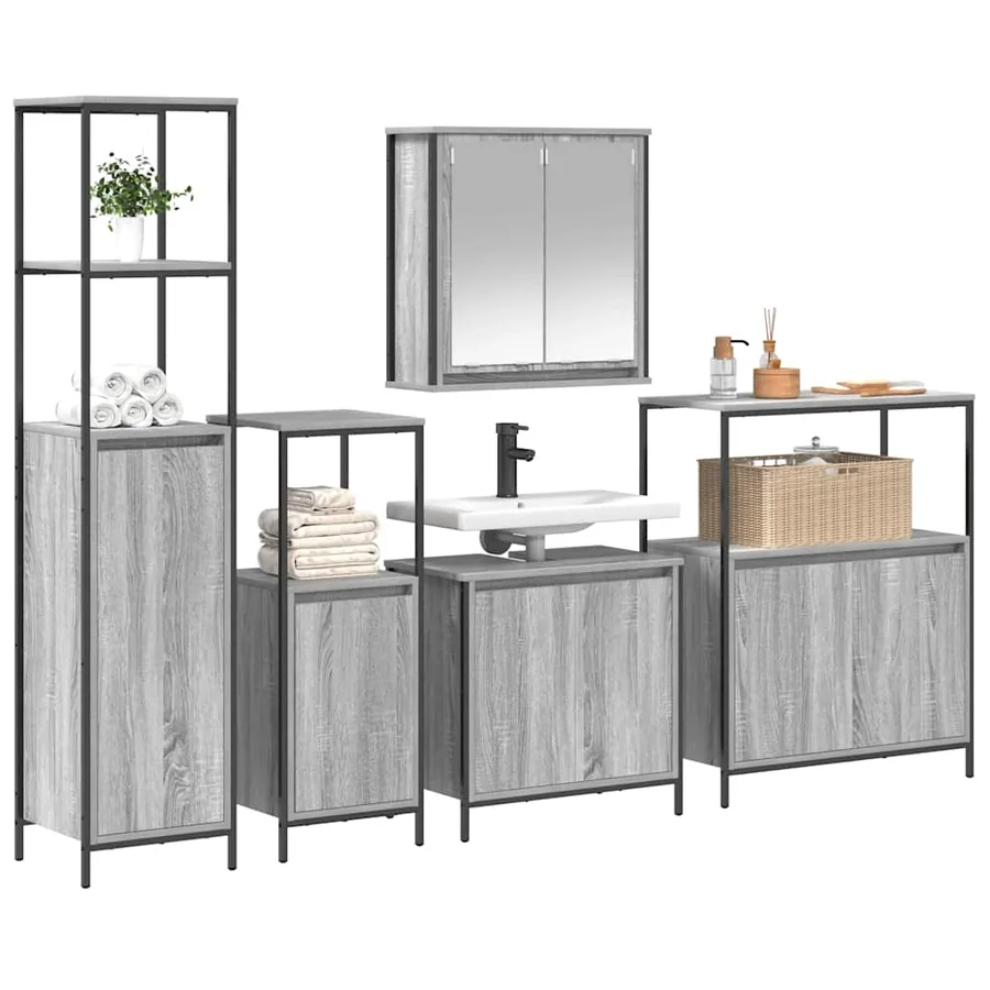 Ensemble de mobilier de salle de bain 5 pcs Gris Sonoma et noir - 3