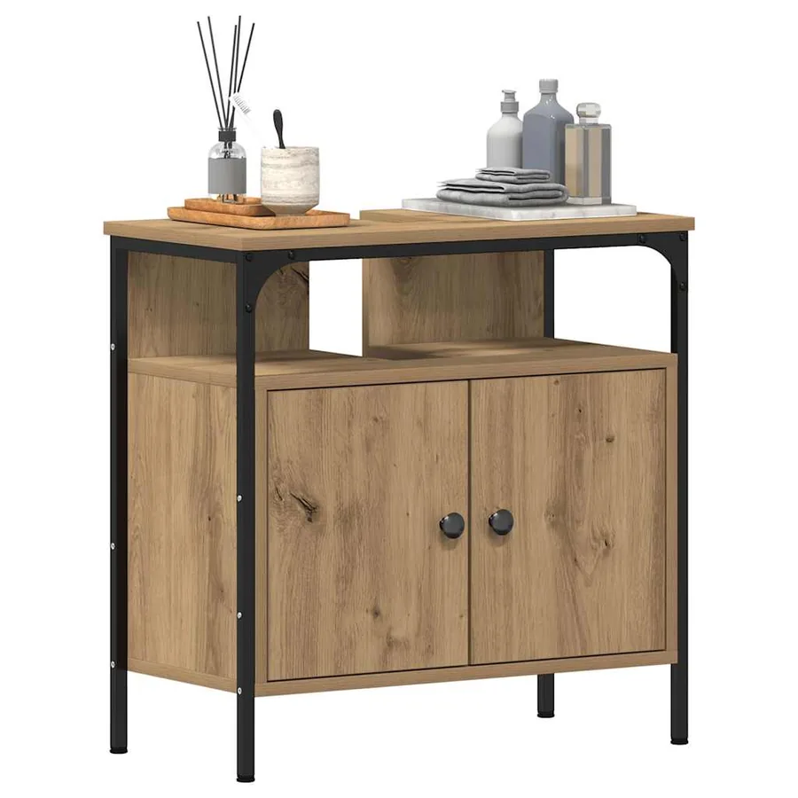 Armoire lavabo de salle de bain chêne artisanal 60x30x60 cm - 13