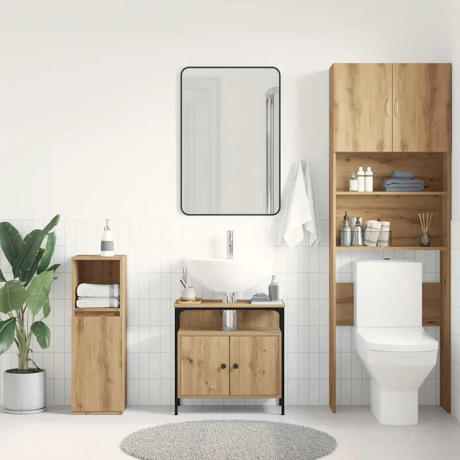 Armoire lavabo de salle de bain chêne artisanal 60x30x60 cm - 3