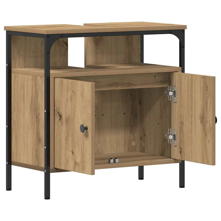 Armoire lavabo de salle de bain chêne artisanal 60x30x60 cm - 4