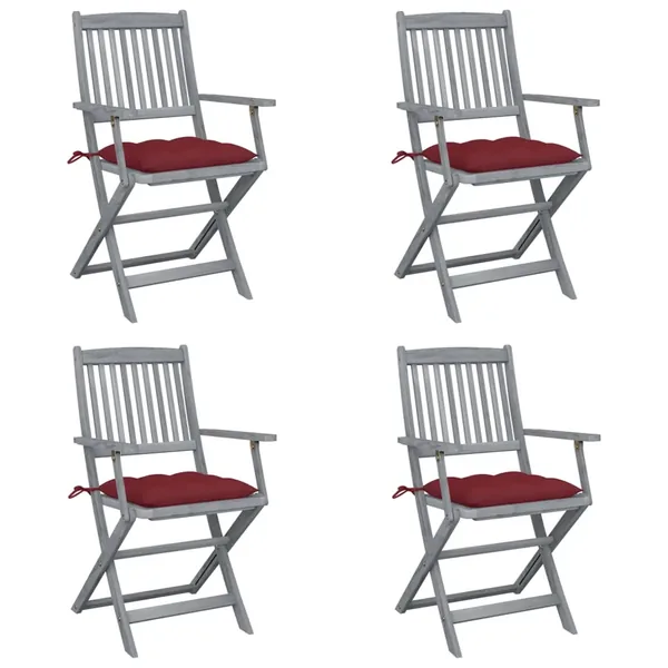 Chaises pliables d'extérieur lot de 4 et coussins Bois d'acacia