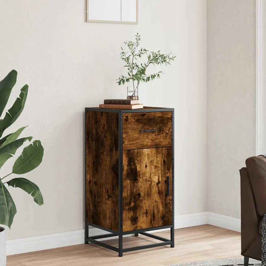 Buffet chêne fumé 35,5x35x76 cm bois d'ingénierie et métal - 3