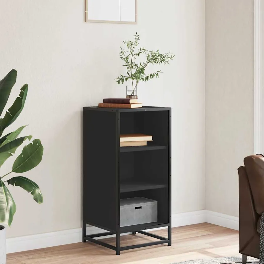 Buffet noir 35,5x35x76 cm bois d'ingénierie et métal - 3