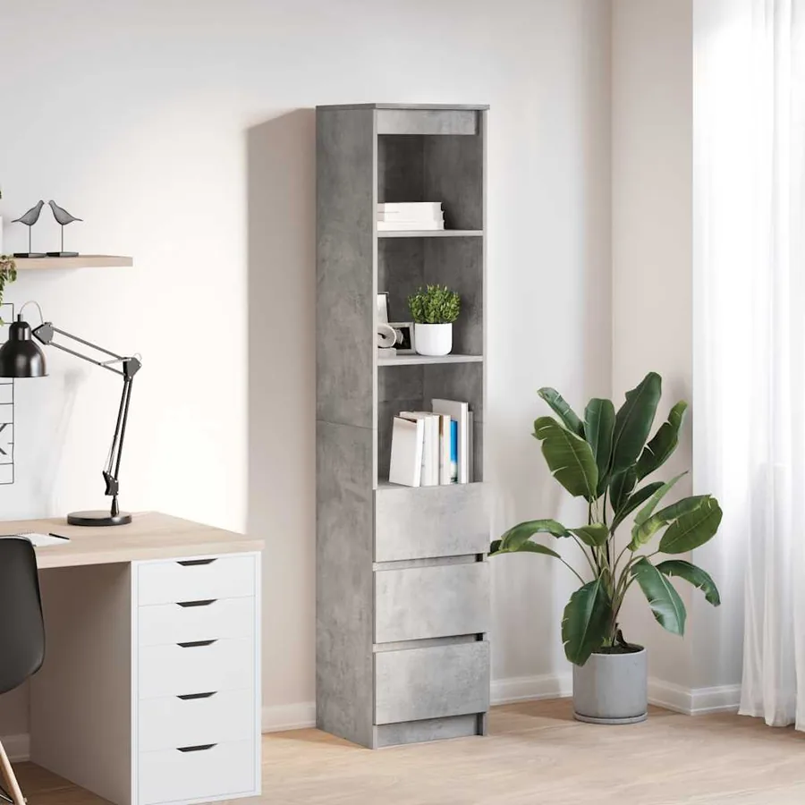Buffet haut gris béton 37,5x35x180 cm bois d'ingénierie