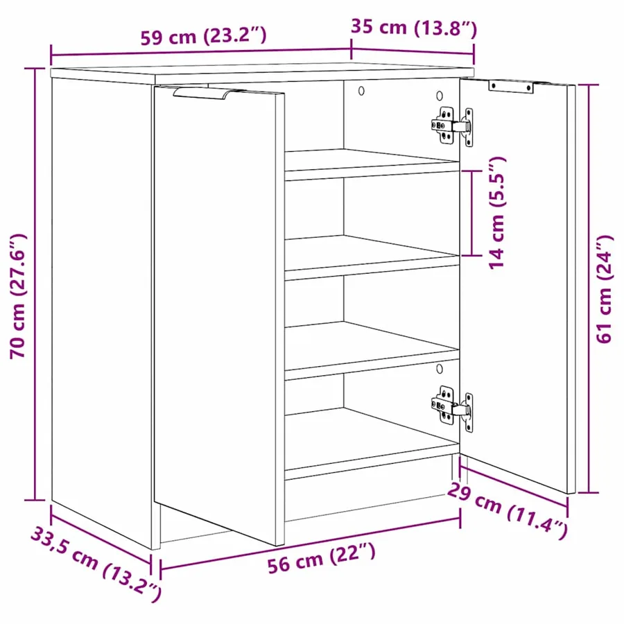 Cabinet à chaussures avec étagère Chêne noir 59 x 35 x 70 cm - 11