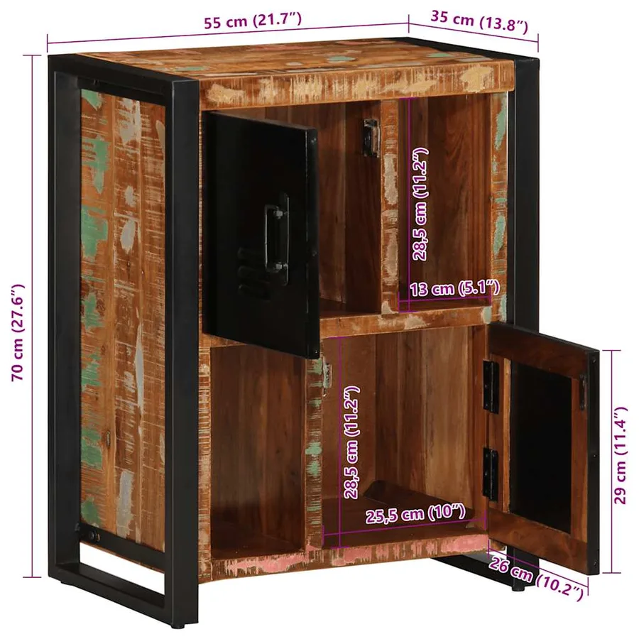 Buffet multicolore 55x35x70 cm bois massif récupération - 12
