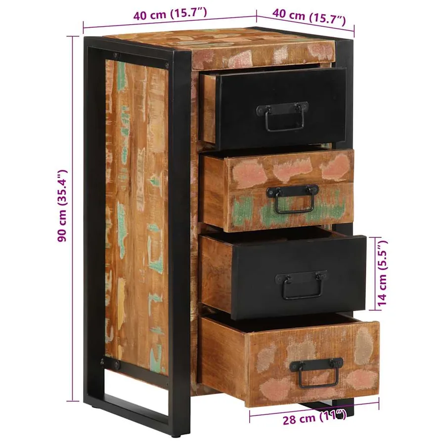 Armoire à tiroir multicolore 40x40x75 cm bois de récupération - 12