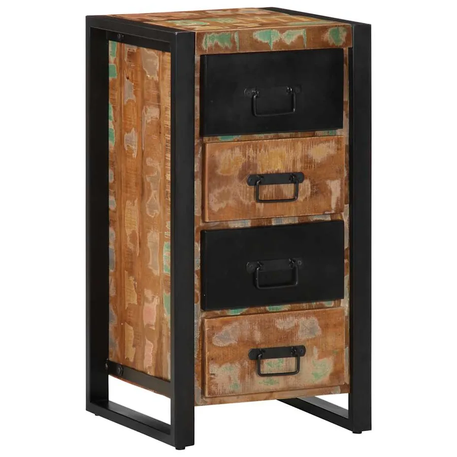 Armoire à tiroir multicolore 40x40x75 cm bois de récupération - 3