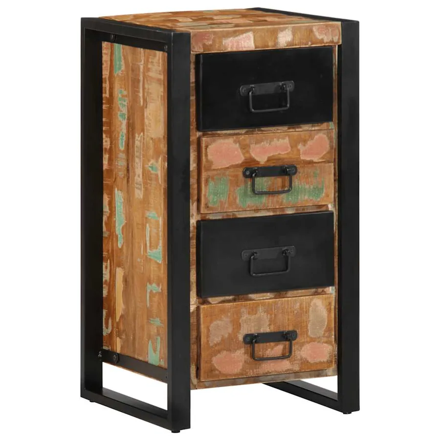Armoire à tiroir multicolore 40x40x75 cm bois de récupération - 4