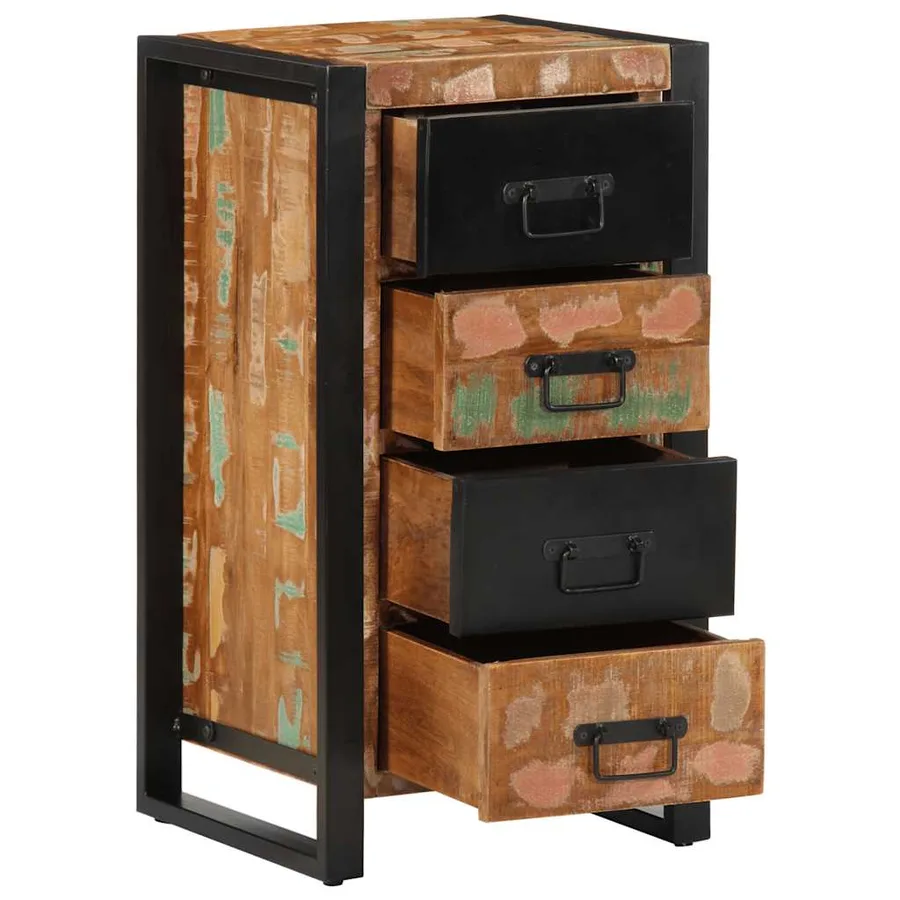 Armoire à tiroir multicolore 40x40x75 cm bois de récupération - 5