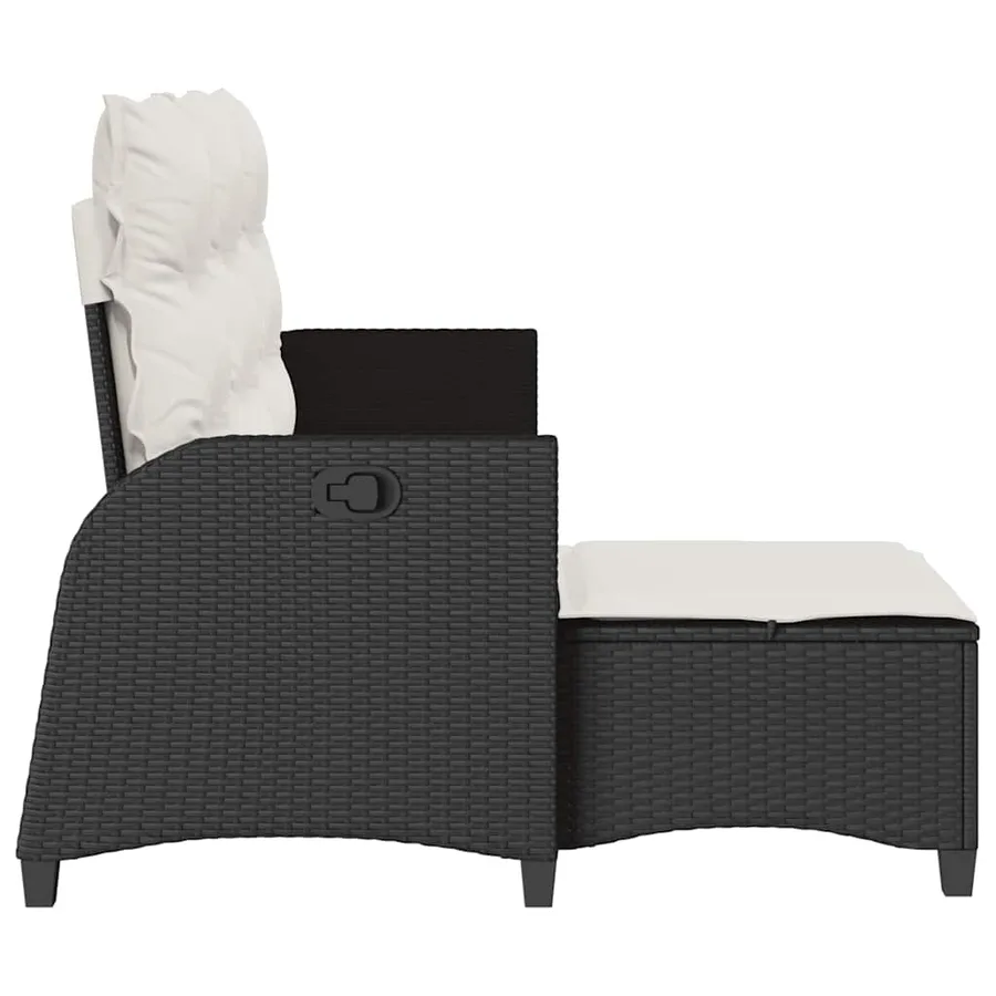 Canapé de jardin inclinable coussins forme de L noir polyrotin - 6