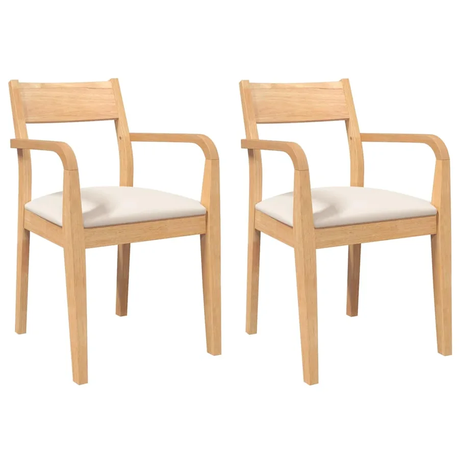 Chaises à manger coussins 2 pcs naturel bois massif caoutchouc - 2