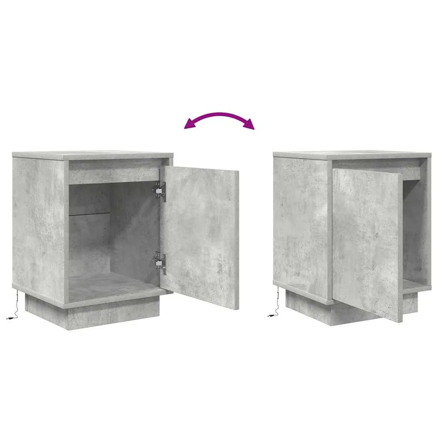 Tables de chevet avec lumières LED 2 pcs gris béton 38x34x50 cm - 11