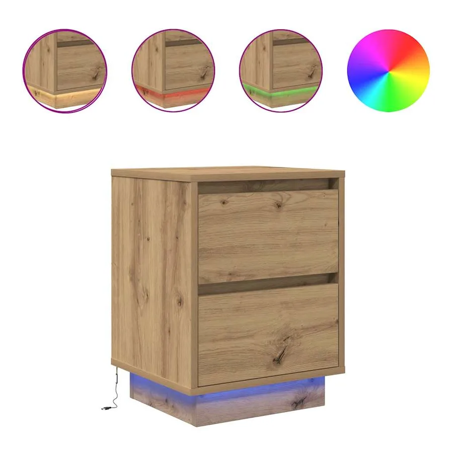 Armoires de chevet lumières LED 2pcs chêne artisanal 38x34x50cm - 2