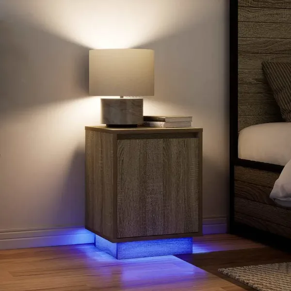 Tables de chevet avec lumières LED 2pcs chêne sonoma 38x34x50cm