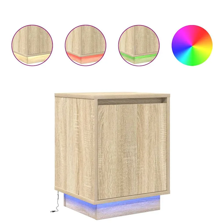 Tables de chevet avec lumières LED 2pcs chêne sonoma 38x34x50cm - 2