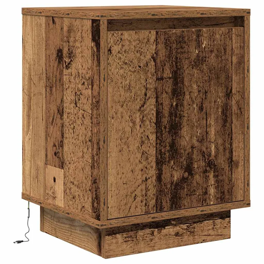 Table de chevet avec lumières LED vieux bois 38x34x50 cm - 3
