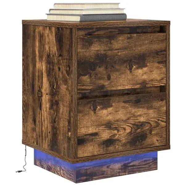 Table de chevet avec lumières LED chêne fumé 38x34x50 cm
