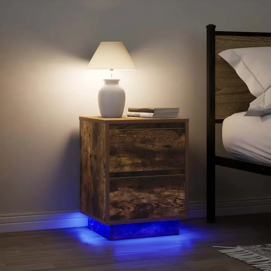 Table de chevet avec lumières LED chêne fumé 38x34x50 cm - 5