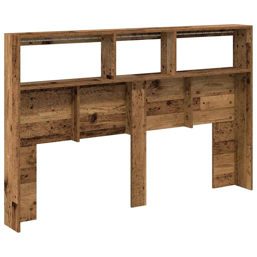 Armoire tête de lit avec LED vieux bois 160x17x102 cm - 9