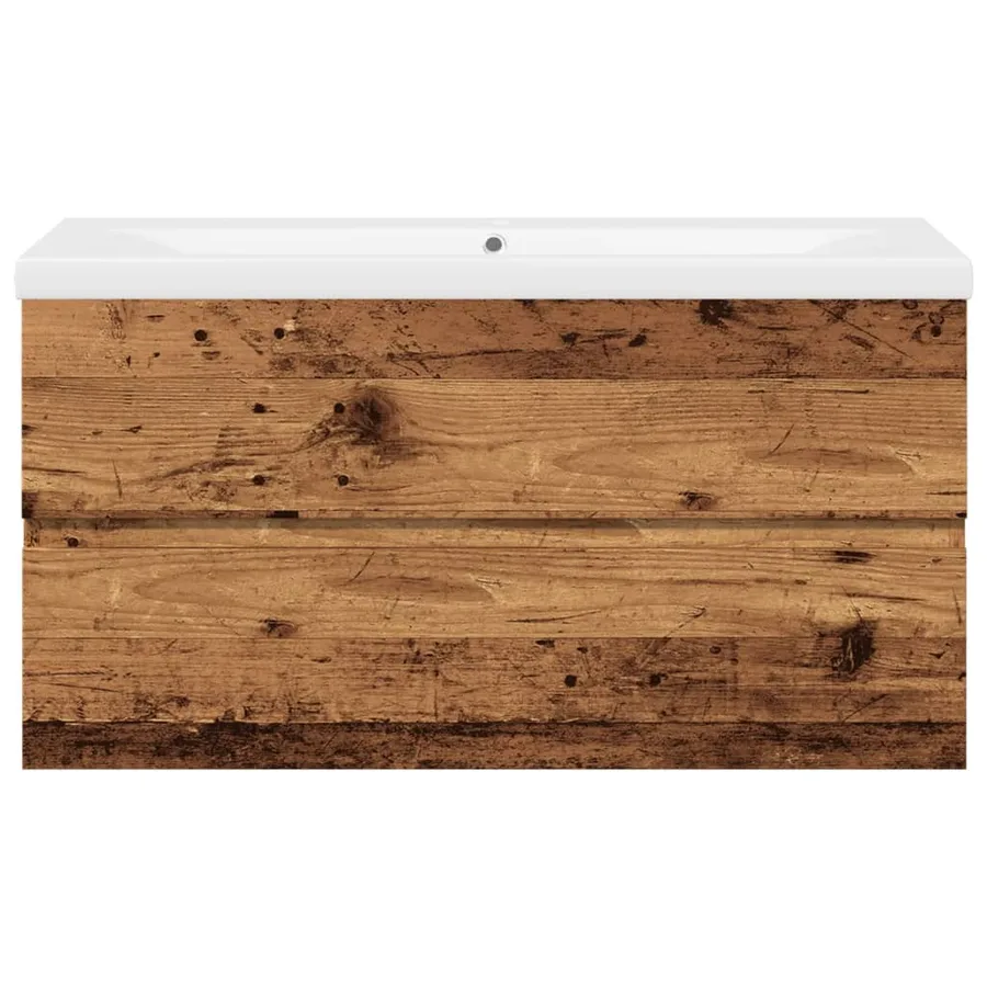 Armoire lavabo avec bassin intégré vieux bois - 5
