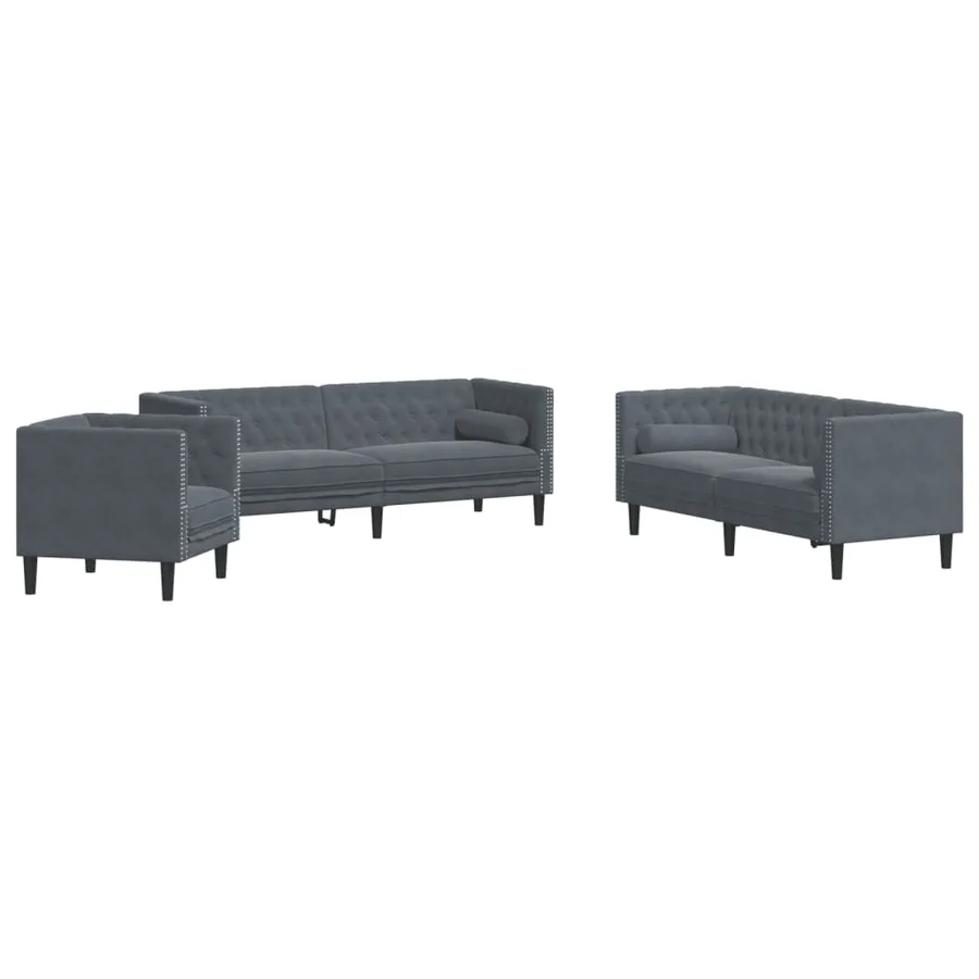 Ensemble de canapé Chesterfield et traversins 3 pcs gris foncé - 2