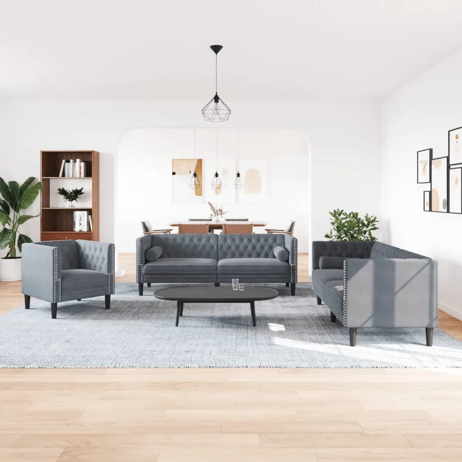 Ensemble de canapé Chesterfield et traversins 3 pcs gris foncé - 3