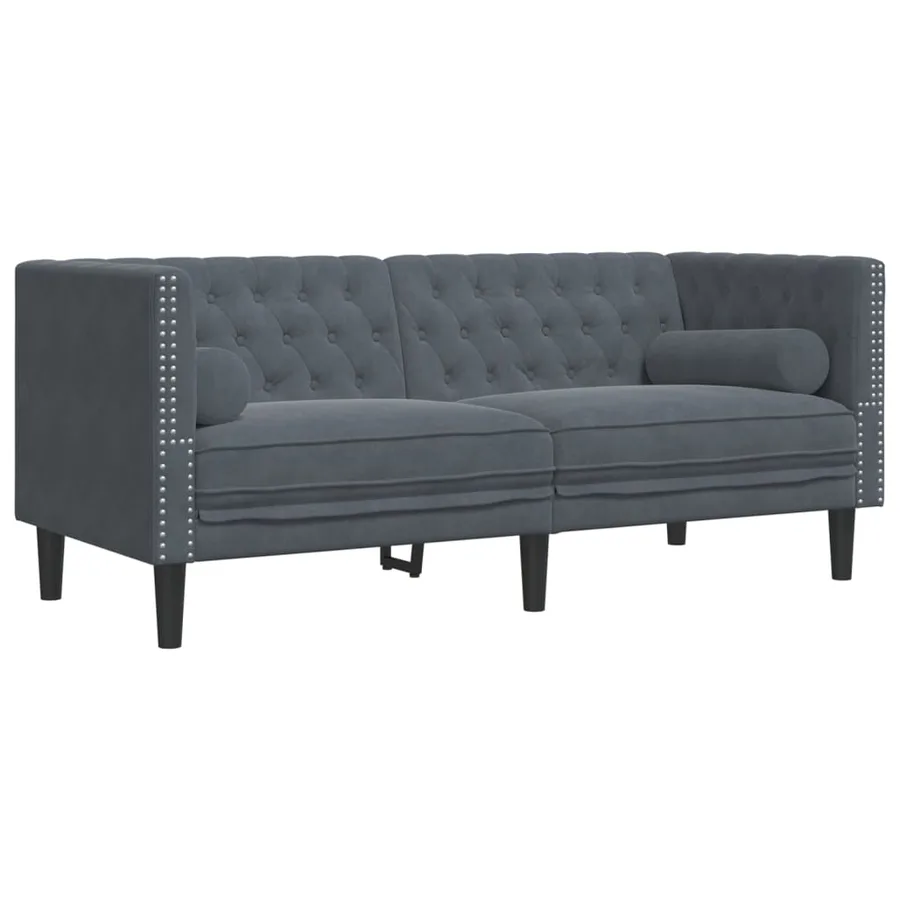 Ensemble de canapé Chesterfield et traversins 3 pcs gris foncé - 5